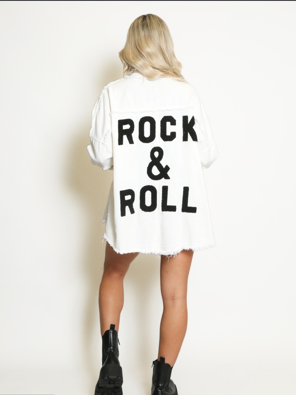 White 'Rock & Roll' Oversized Jacket